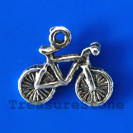 Pendant/charm, silver-finished,11x18mm bicycle. Pkg of 8.