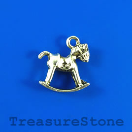 Charm/pendant, silver-plated, 15x16mm rocking horse. Pkg of 5