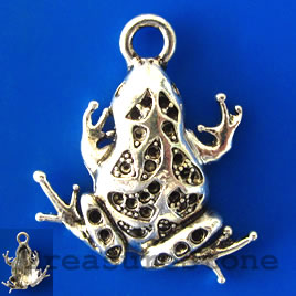 Pendant/charm, silver-finished, 28x32mm frog. Sold individually.
