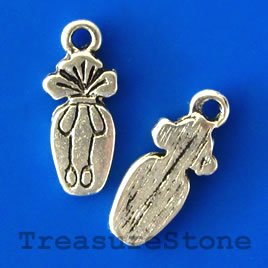 Charm, silver-finished, 6x15mm gift bag. Pkg of 12.
