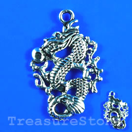 Pendant/charm,silver-finished, 28x38mm dragon.Sold individually.