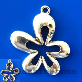 Pendant/charm, silver-finished,28x30mm flower. each