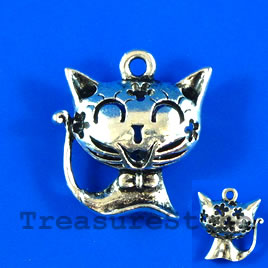 Pendant/charm, silver-finished, 23x24mm filigree cat. Each.
