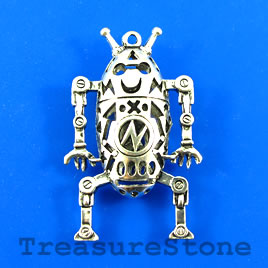Pendant, silver-finished, 36x56mm bug robot, filigree. Each.