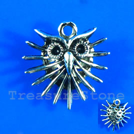 Charm/pendant, silver-finished, 24mm Owl. Pkg of 2.