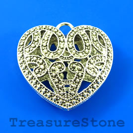 Pendant, silver-finished, 38x35mm heart. Sold individually.