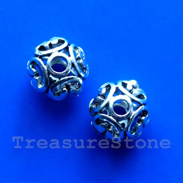 Bead, antiqued silver-finished, 12x10mm filigree. Pkg of 3.