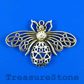 Pendant, 58x40mm filigree bee. Sold individually. - Click Image to Close