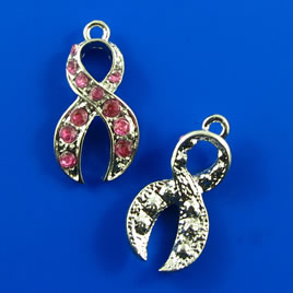 Charm/pendant,13x22mm awareness ribbon,pink,breast cancer,ea - Click Image to Close