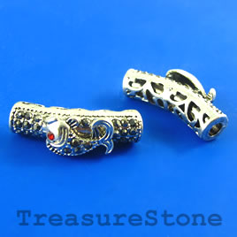 Bead, silver-finished, 26mm curved tube, fish, with crystal. Ea