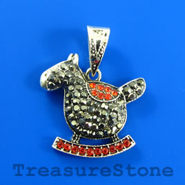 Charm/Pendant, 22mm rocking horse with crystals. Each.