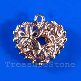 Pendant/charm, copper-finished, 20x16mm filigree heart. Each