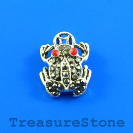 Charm/Pendant, pave, pewter, 15x19mm frog, chinese money. ea
