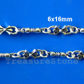 Chain, pewter, antiqued silver-finished, 6x16mm. Sold by meter.