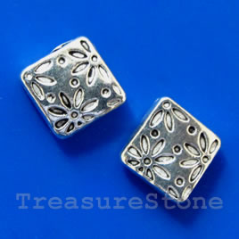 Bead,antiqued silver-finished,7mm flat square. Pkg of 12.