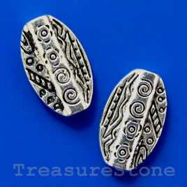 Bead, antiqued silver-finished, 9x14x3mm. Pkg of 12.