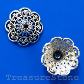 Bead cap, silver-finished, 18x8mm. Pkg of 4.