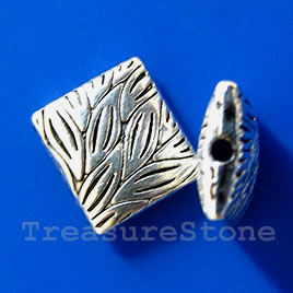Bead, silver-finished,9x10mm puffed rectangle. Pkg of 10.