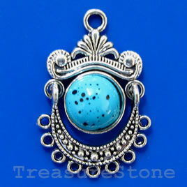 Pendant/charm, silver-finished,turquoise color, 21x32mm.Pkg of 2