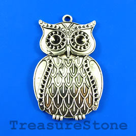 Pendant, silver-finished, 38x58mm owl. Sold individually.