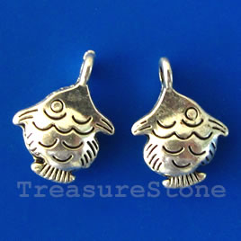 Charm/pendant, silver-plated, 12mm fish. Pkg of 15.