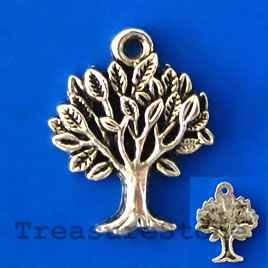 Pendant/charm, silver-finished, 20mm tree. Pkg of 6.