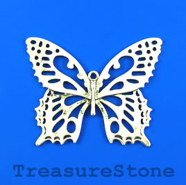 Pendant, silver-finished, 50x62mm filigree butterfly. Each.
