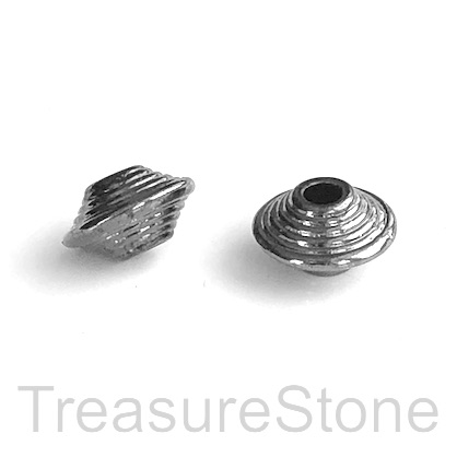 Bead, black-colored, 7x10mm bicone spacer. Pkg of 10.