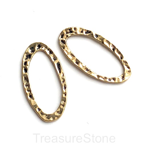 Bead, gold-finished, 38x20/14x30mm hammered oval ring. 4pcs