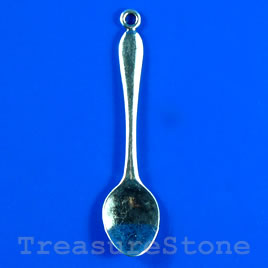 Pendant/charm, silver-finished, 12x49mm spoon. Pkg of 4.