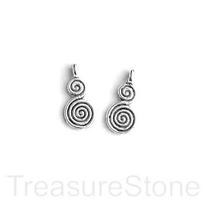 Charm, silver-finished, 9x14mm double swirl. Pkg of 12