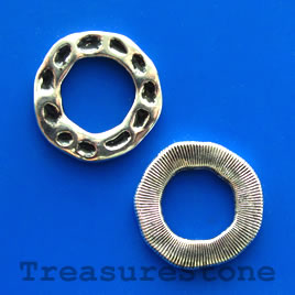 Bead, antiqued silver-finished, 24/14mm circle. Pkg of 4