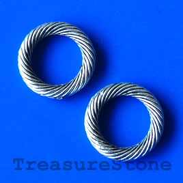 Bead, antiqued silver-finished, 13mm circle/ring. Pkg of 12.