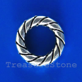Bead, antiqued silver-finished, 15x3mm circle. Pkg of 9.