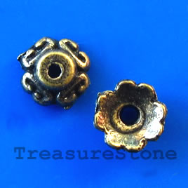 Bead cap, antiqued brass finished, 7x3mm. Pkg of 22.