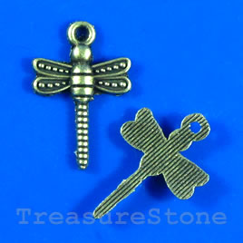 Pendant/charm, brass-finished, 14x18mm dragon. Pkg of 10