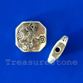 Bead, silver-finished, 11x4mm flat square, flower. Pkg of 8.