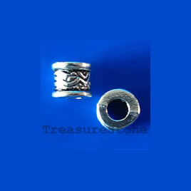 Bead, silver-finished, large hole:3.5mm, 6x7mm tube spacer. 10pc