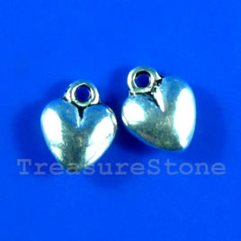 Pendant/charm, silver-finished,10mm heart. Pkg of 15.