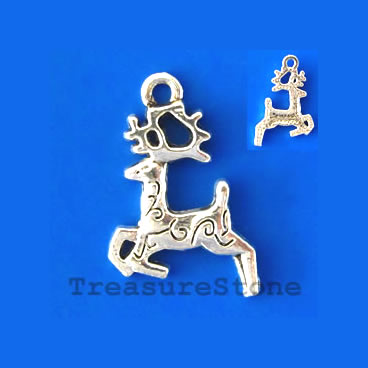 Charm/pendant, silver-plated, 12x15mm reindeer. Pkg of 15.