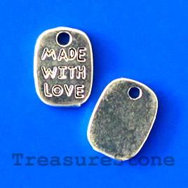 Charm/pendant, MADE WITH LOVE, 8x11mm. Pkg of 15. - Click Image to Close