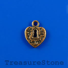 Charm, copper-finished, 10mm heart, "Made with love". Pkg of 12.