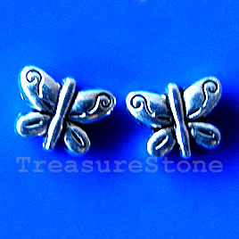 Bead, silver-finished, 8x9mm butterfly. Pkg of 15.