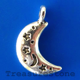 Pendant/charm, silver-finished,10x16mm crescent moon. Pkg of 10