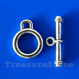 Clasp, toggle, antiqued silver-finished, 14mm. Pkg of 8. - Click Image to Close