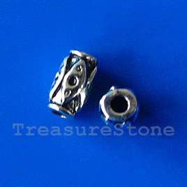Bead, antiqued silver-finished, 4x7mm tube. Pkg of 20.