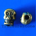 Bead, antiqued brass finished skull, 8x5mm. Pkg of 16.
