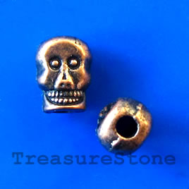 Bead, antiqued copper-finished, 8x5mm skull. Pkg of 15. - Click Image to Close