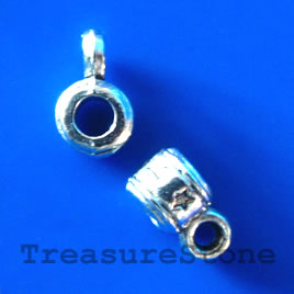 Bead, charm hanger,silver-finished, 5x6mm tube w loop. Pkg of 20