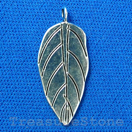 Pendant/charm, silver-finished,13x26mm leaf. Pkg of 6. - Click Image to Close